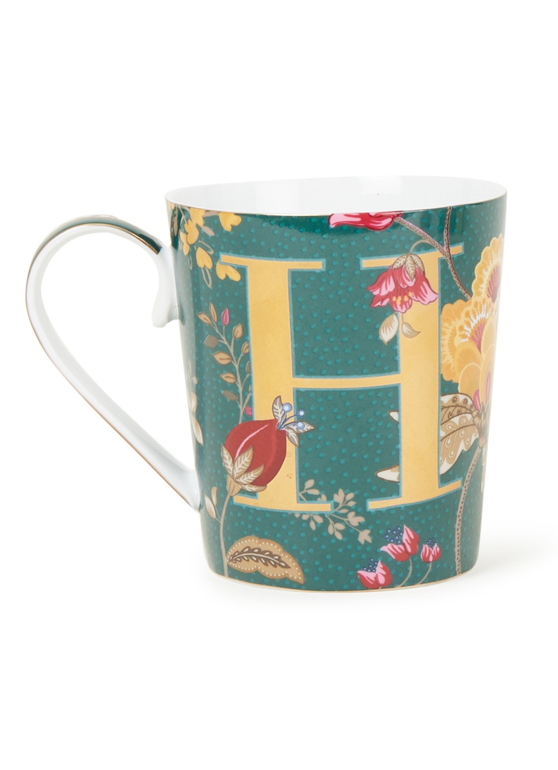 Pip Studio Letter H Floral Fantasy mok 35 cl - voorkant zeegroen