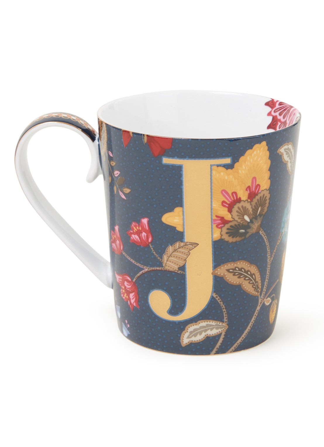 Pip Studio Letter J Floral Fantasy mok 35 cl - voorkant 3 donkerblauw