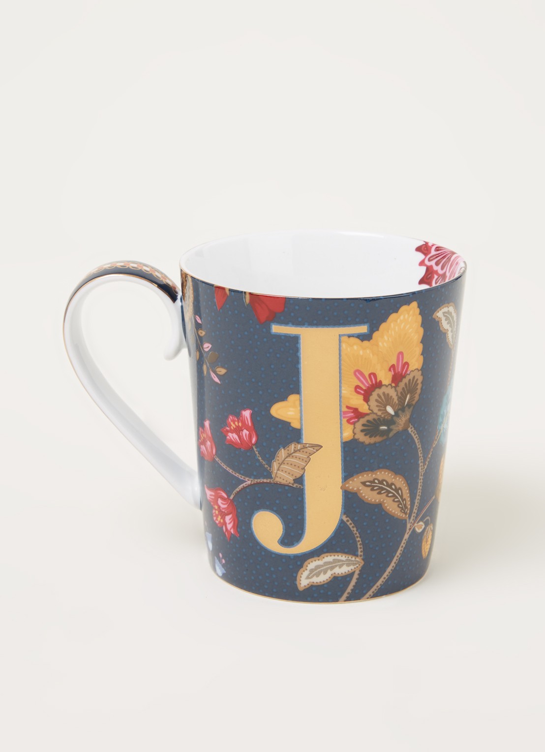 Pip Studio Letter J Floral Fantasy mok 35 cl - voorkant 4 donkerblauw