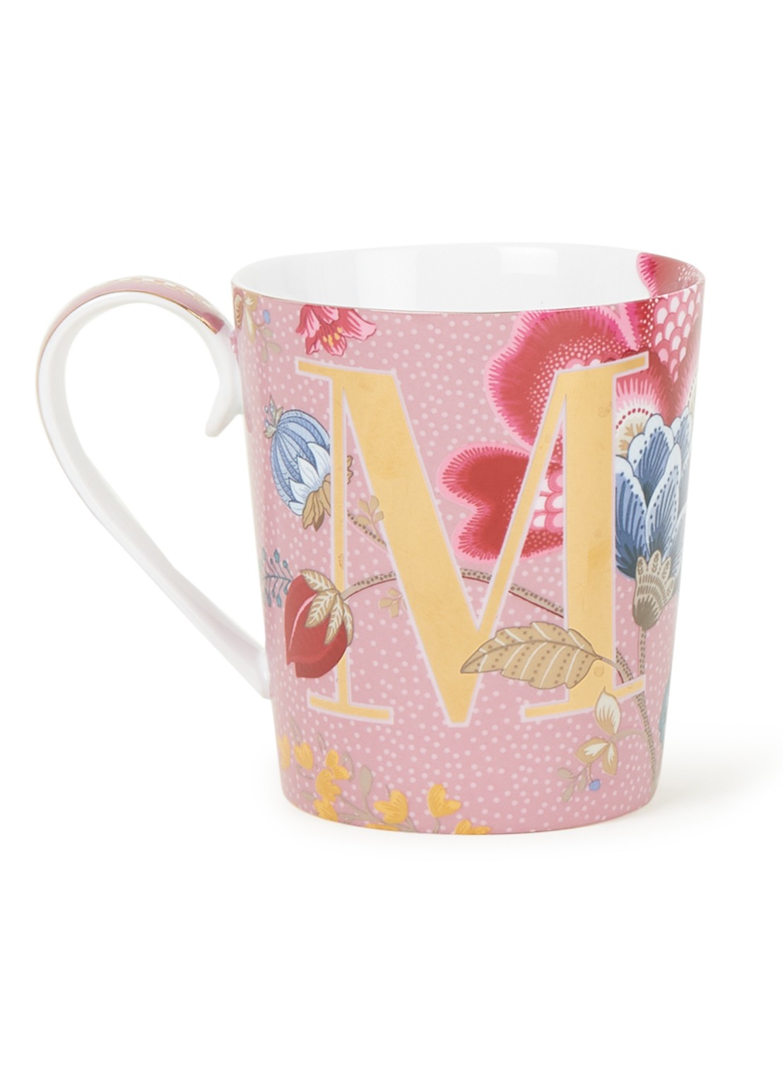 Pip Studio Letter M Floral Fantasy mok 35 cl - voorkant roze