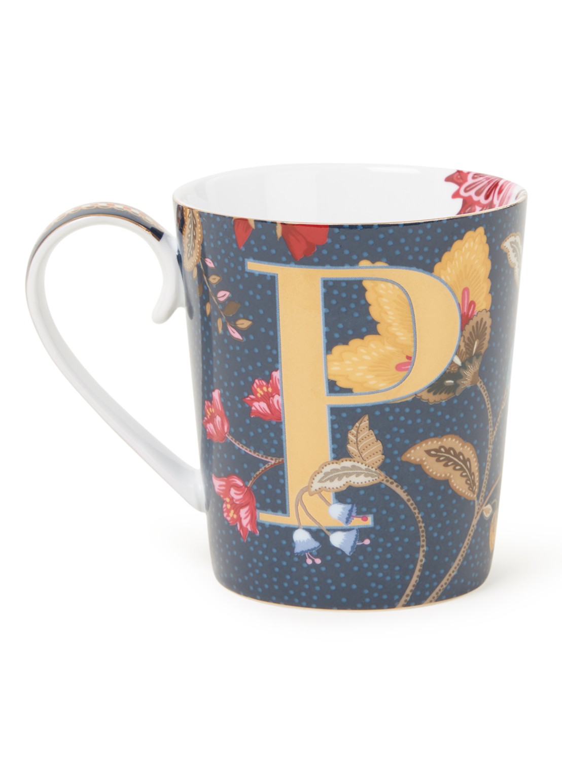 Pip Studio Letter P Floral Fantasy mok 35 cl - voorkant 3 donkerblauw