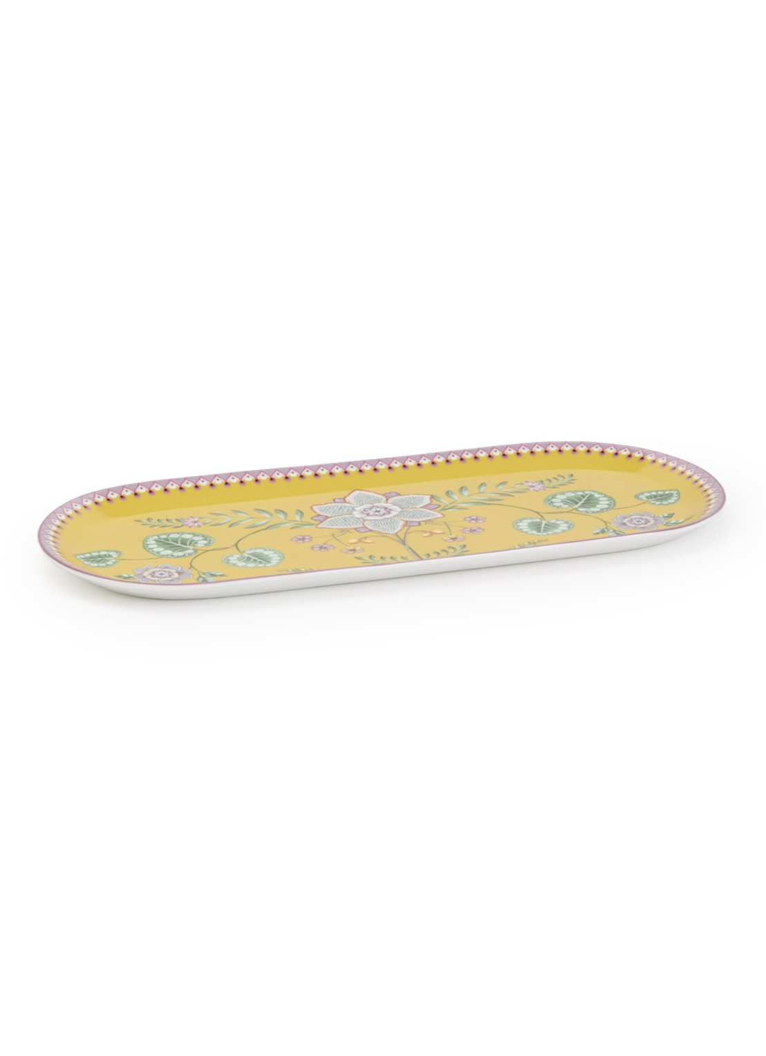 Pip Studio Lily & Lotus cakeschaal 33,5 cm - voorkant okergeel
