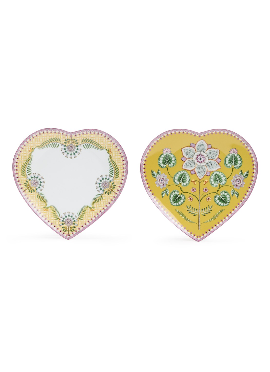 Pip Studio Lily & Lotus Hart ontbijtbord 21,5 cm set van 2 - voorkant okergeel
