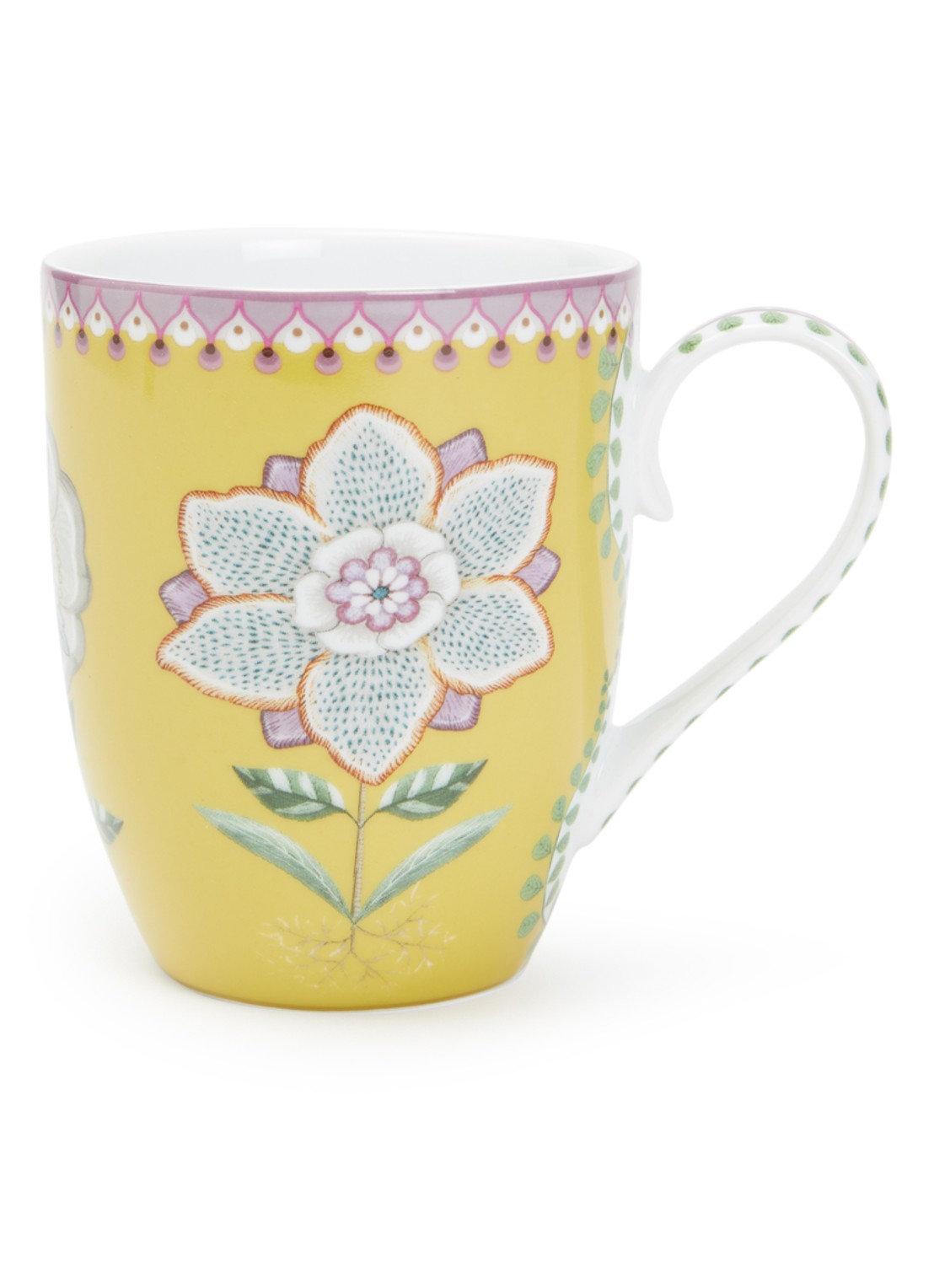 Pip Studio Lily & Lotus mok 36,5 cl - voorkant okergeel