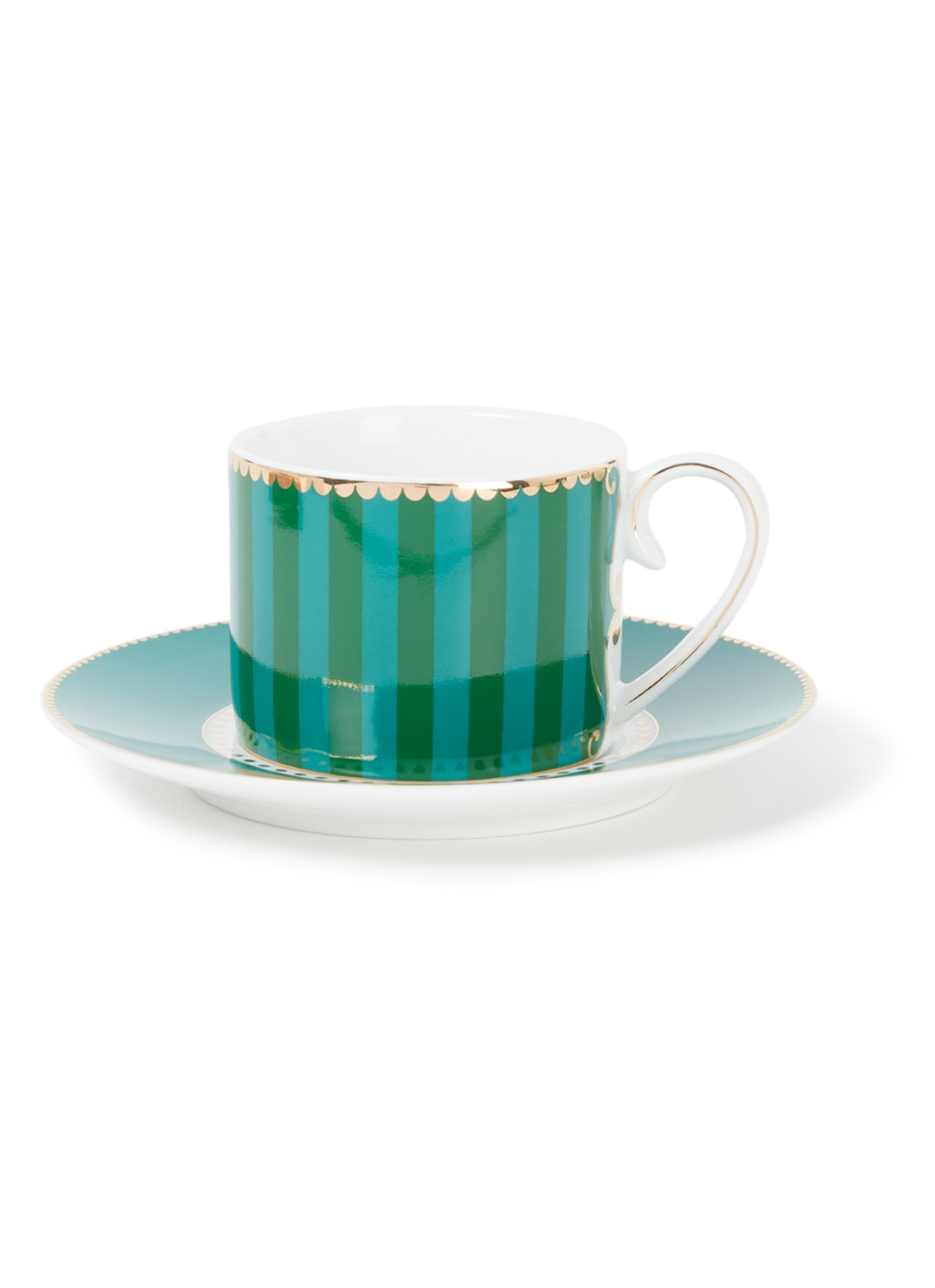 Pip Studio Love Birds Medallion espressokopje en schotel 12,5 cl - voorkant groen