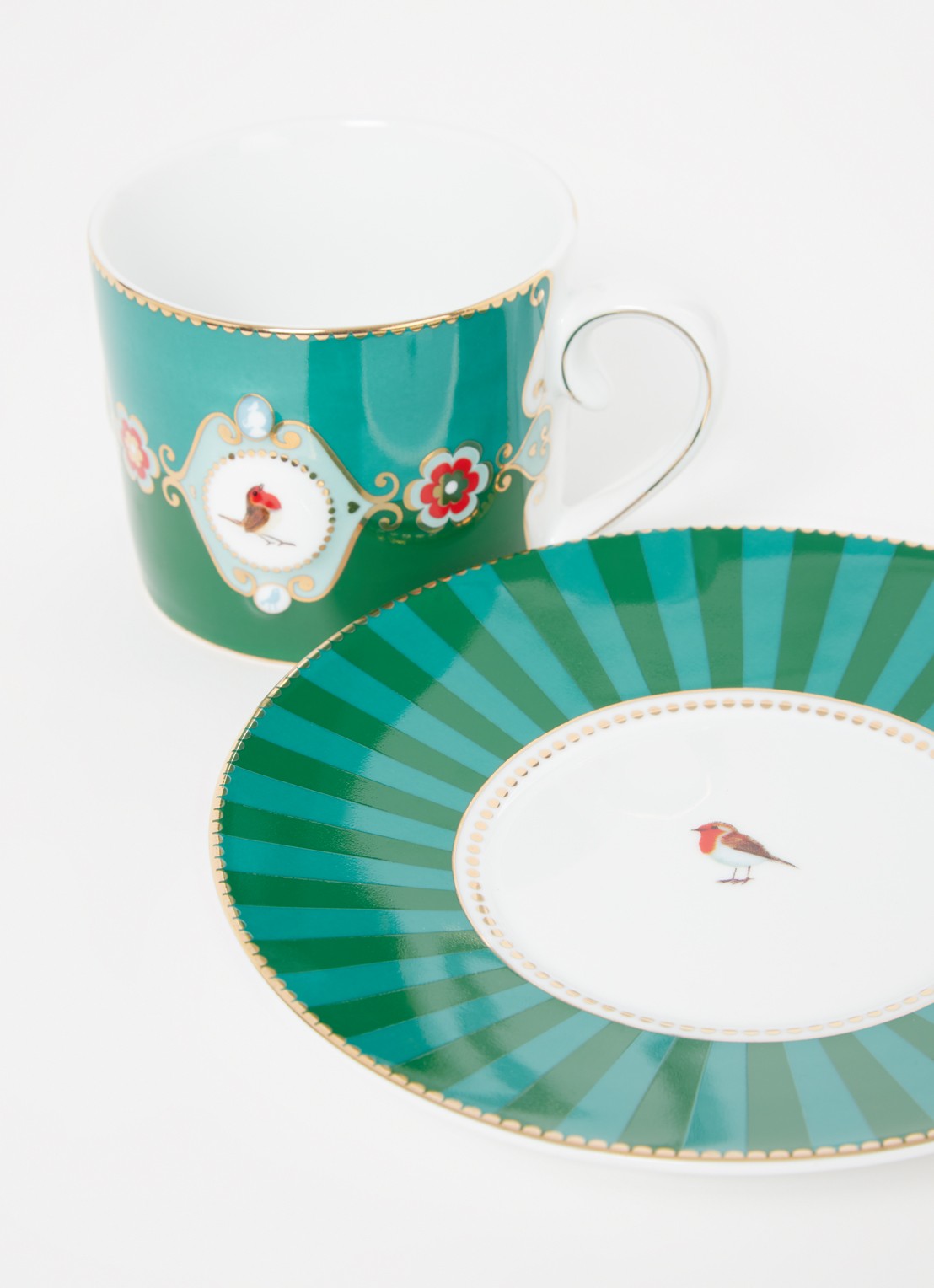 Pip Studio Love Birds Medallion kop en schotel 20 cl - voorkant 2 groen