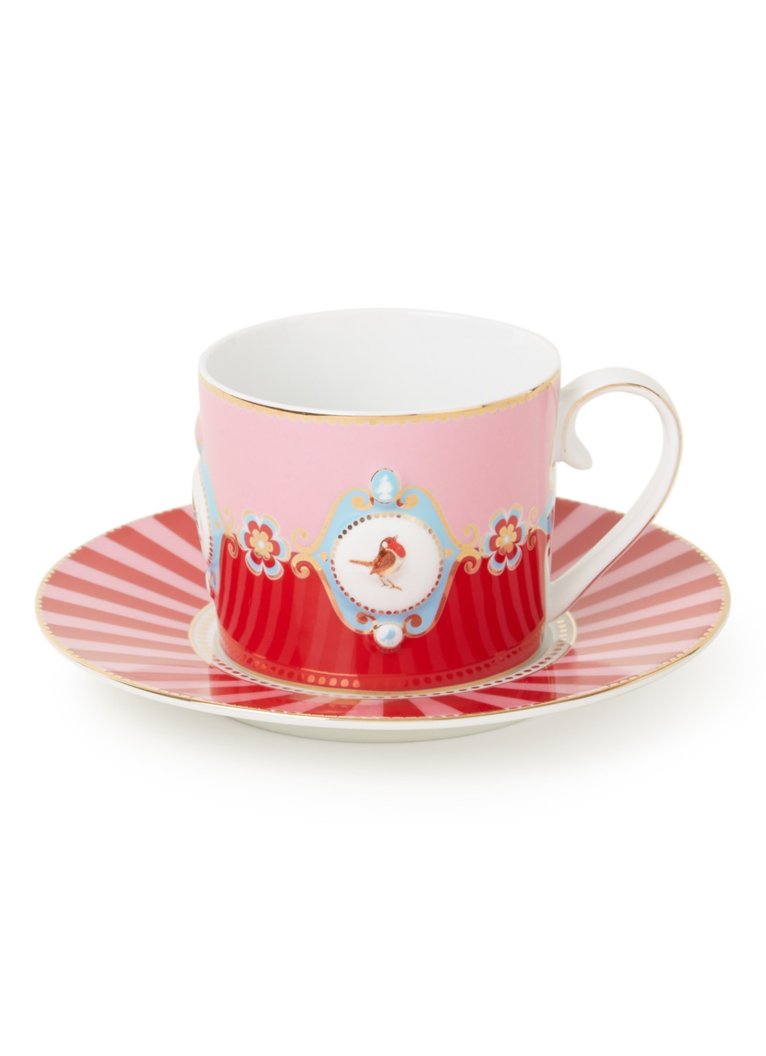 Pip Studio Love Birds Medallion kop & schotel 200 ml - voorkant steenrood