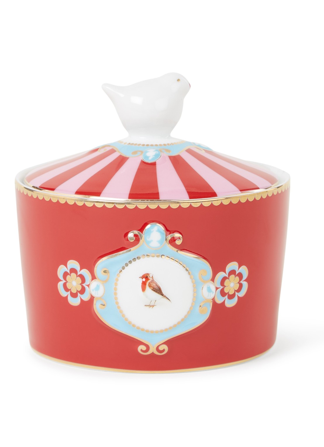 Pip Studio Love Birds Medallion suikerpot  - voorkant steenrood