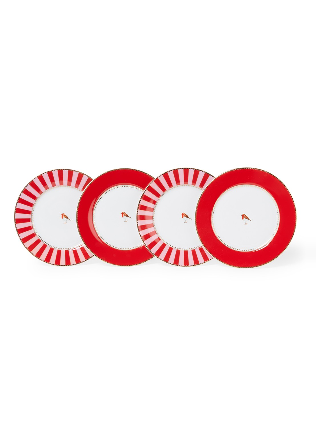 Pip Studio Love Birds ontbijtbord 17 cm set van 4 - voorkant steenrood