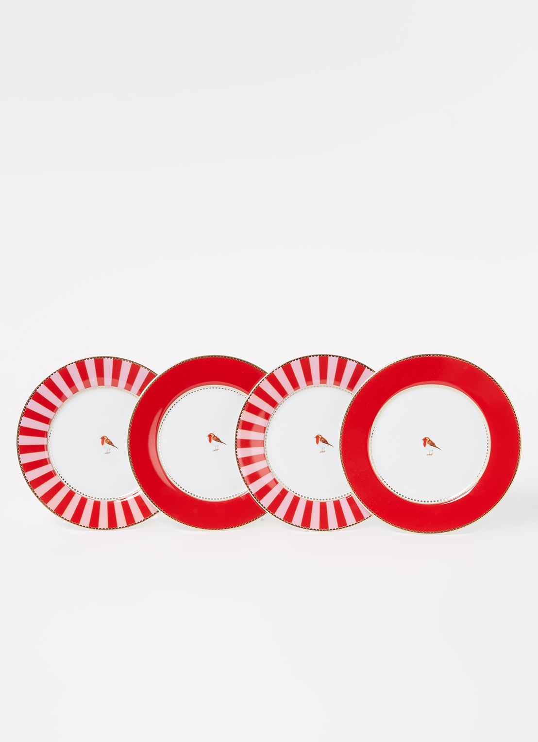Pip Studio Love Birds ontbijtbord 17 cm set van 4 - voorkant 2 steenrood