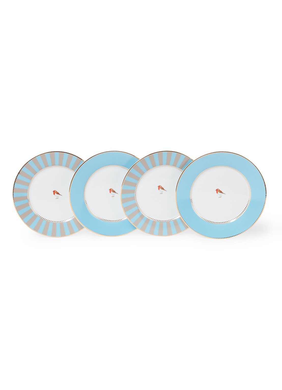 Pip Studio Love Birds ontbijtbord 17 cm set van 4 - voorkant lichtblauw