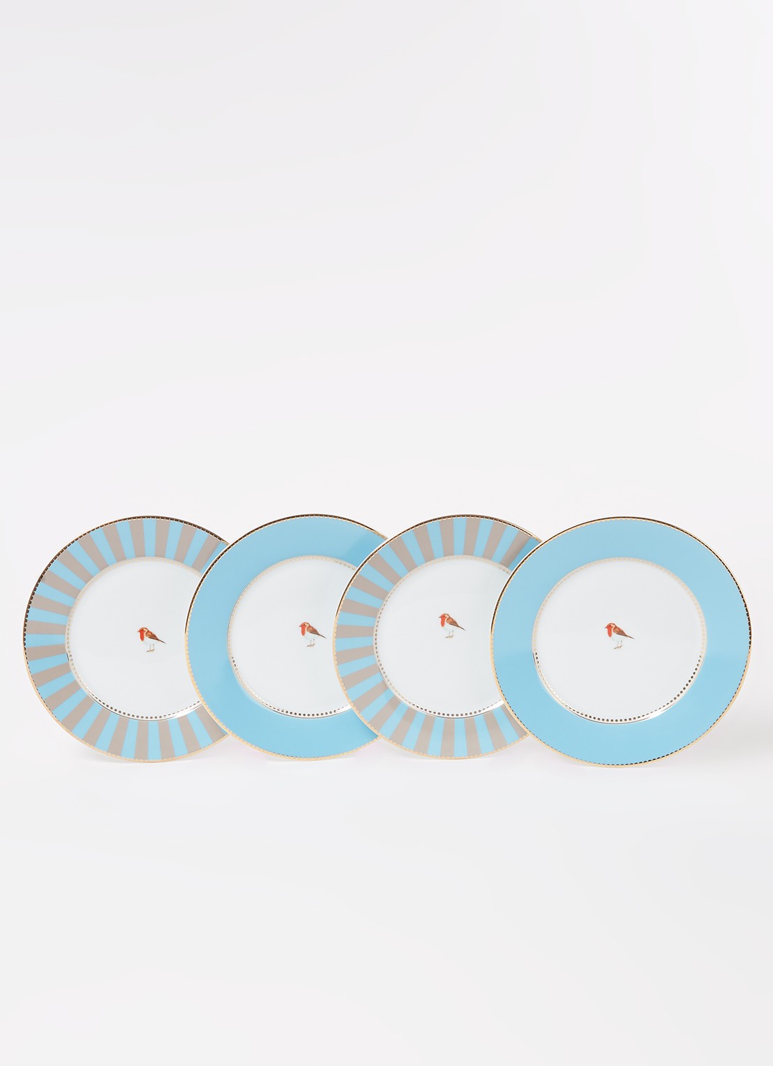 Pip Studio Love Birds ontbijtbord 17 cm set van 4 - voorkant 2 lichtblauw