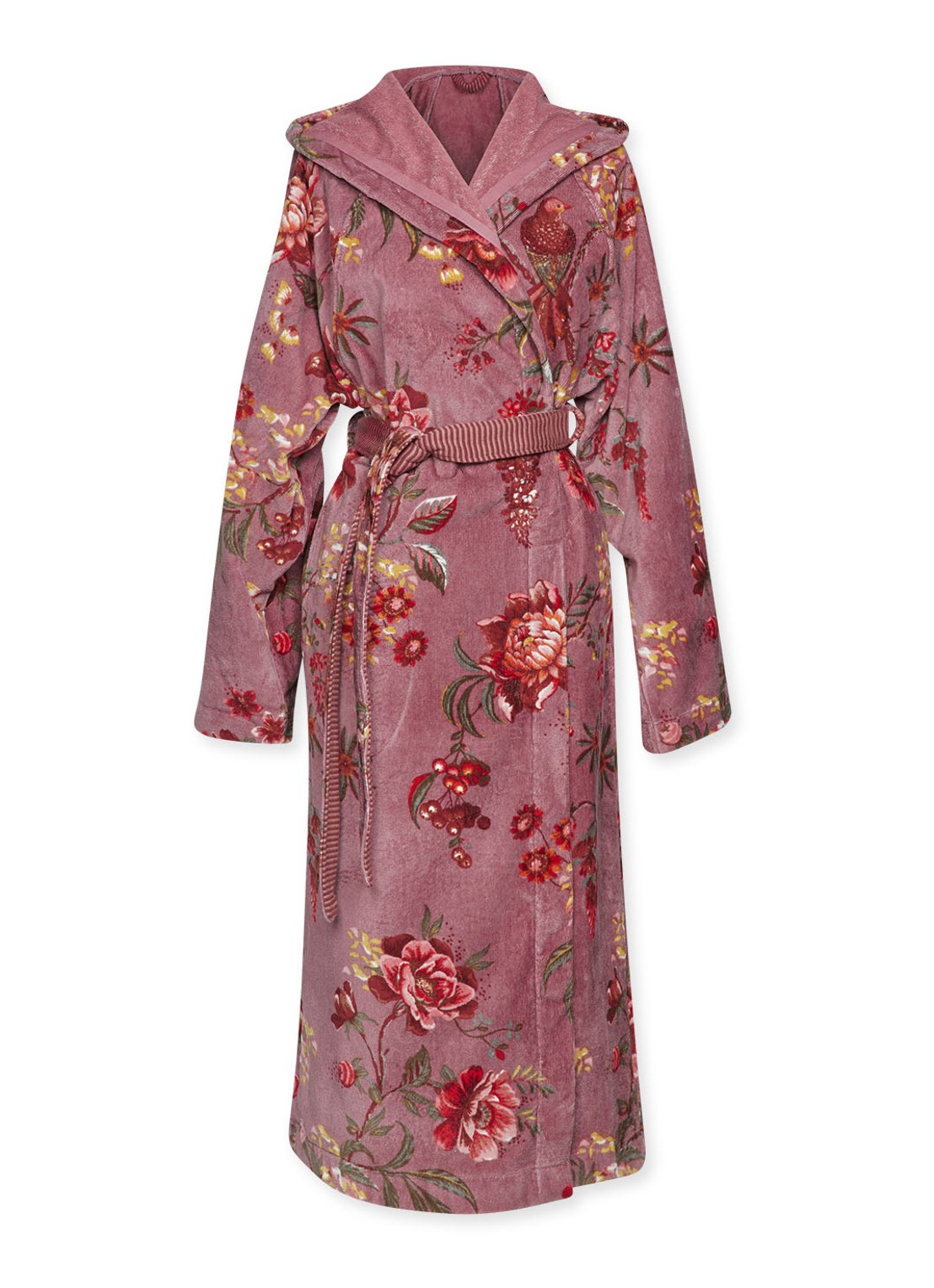 Pip Studio Mauve badjas van fluweel met bloemenprint - voorkant paars