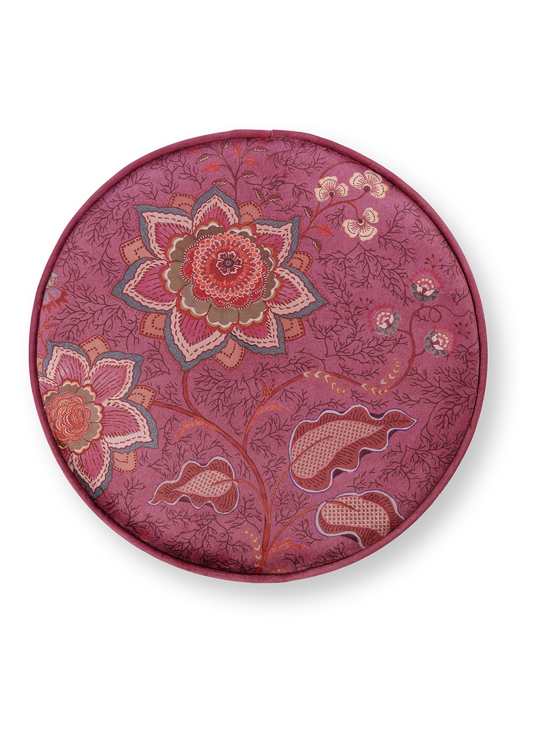 Pip Studio Mumbai Morning poef 40 x 45 cm - detail roze