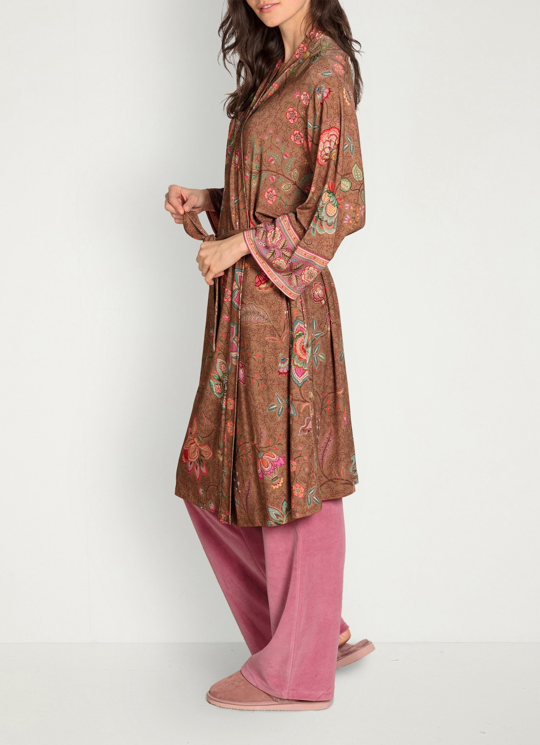 Pip Studio Naomi Mumbai Morning kimono met bloemenprint - detail 2 bruin