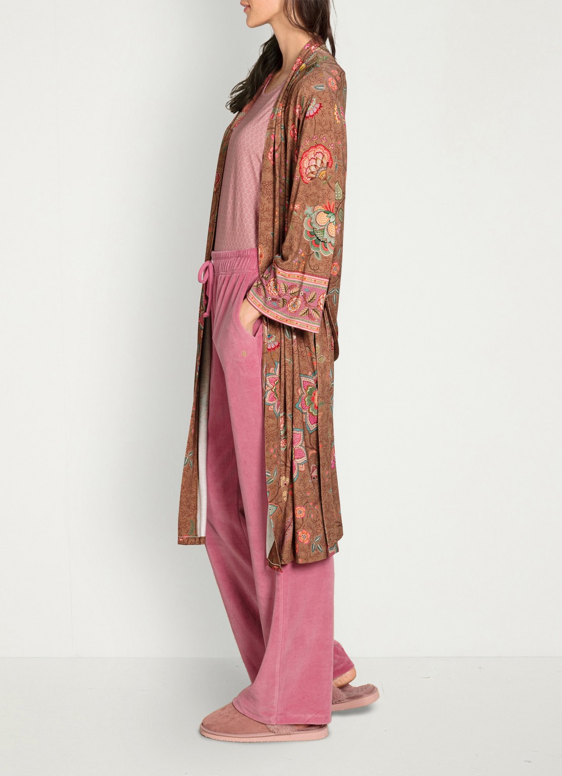 Pip Studio Naomi Mumbai Morning kimono met bloemenprint - detail 3 bruin