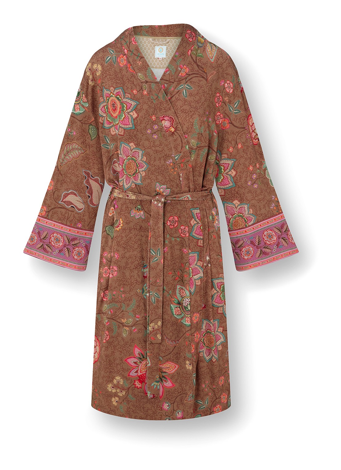Pip Studio Naomi Mumbai Morning kimono met bloemenprint - voorkant 6 bruin