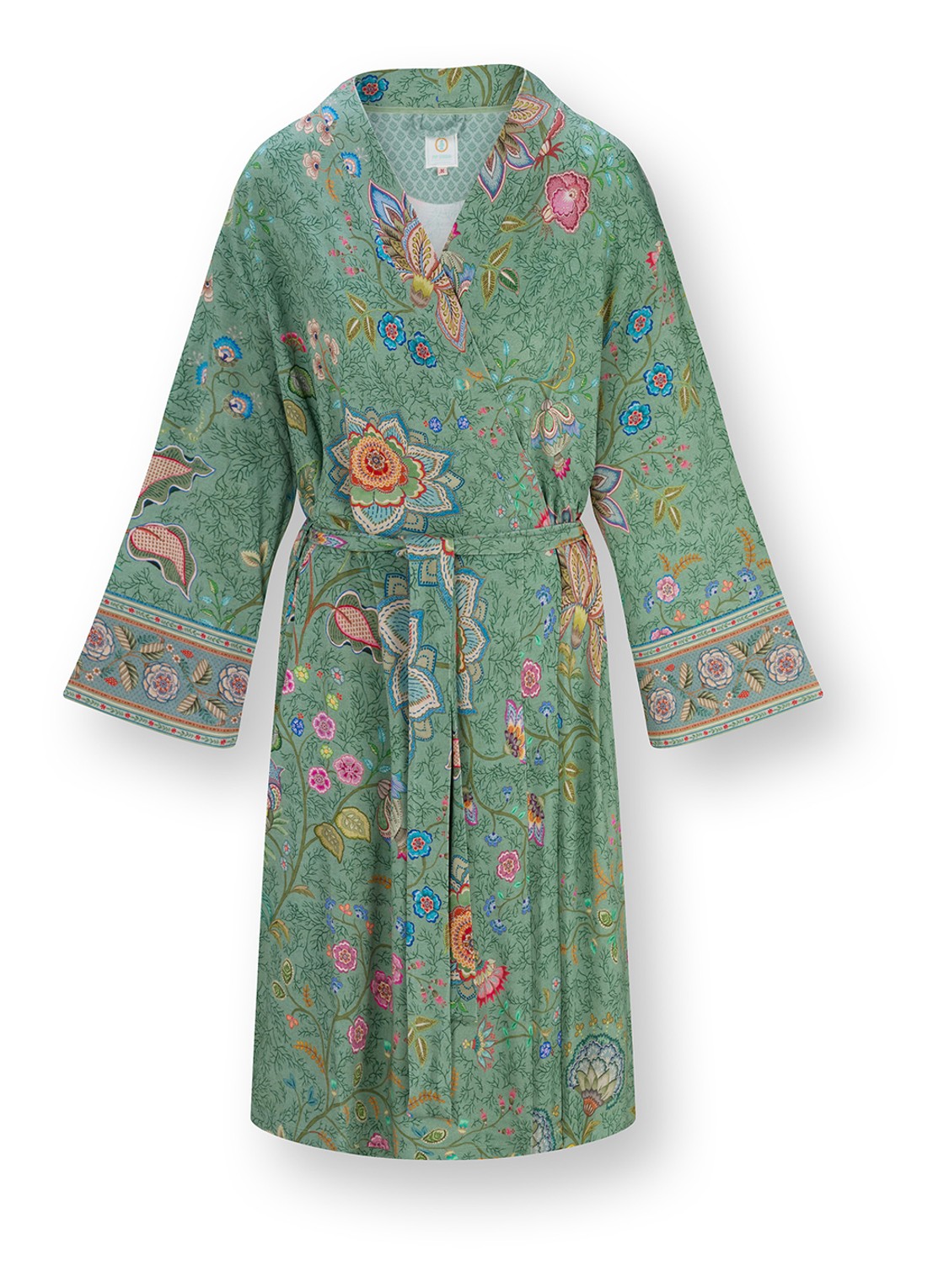 Pip Studio Naomi Mumbai Morning kimono met bloemenprint - voorkant 2 olijfgroen