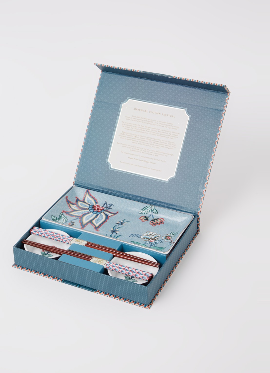 Pip Studio Oriental Flower Festival sushi serviesset 6-delig - voorkant 2 blauw