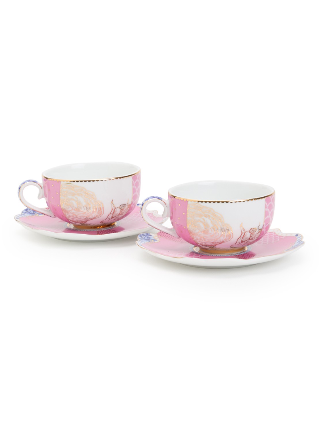 Pip Studio Royal Roze espressokop en schotel 12,5 cl set van 2 - voorkant roze
