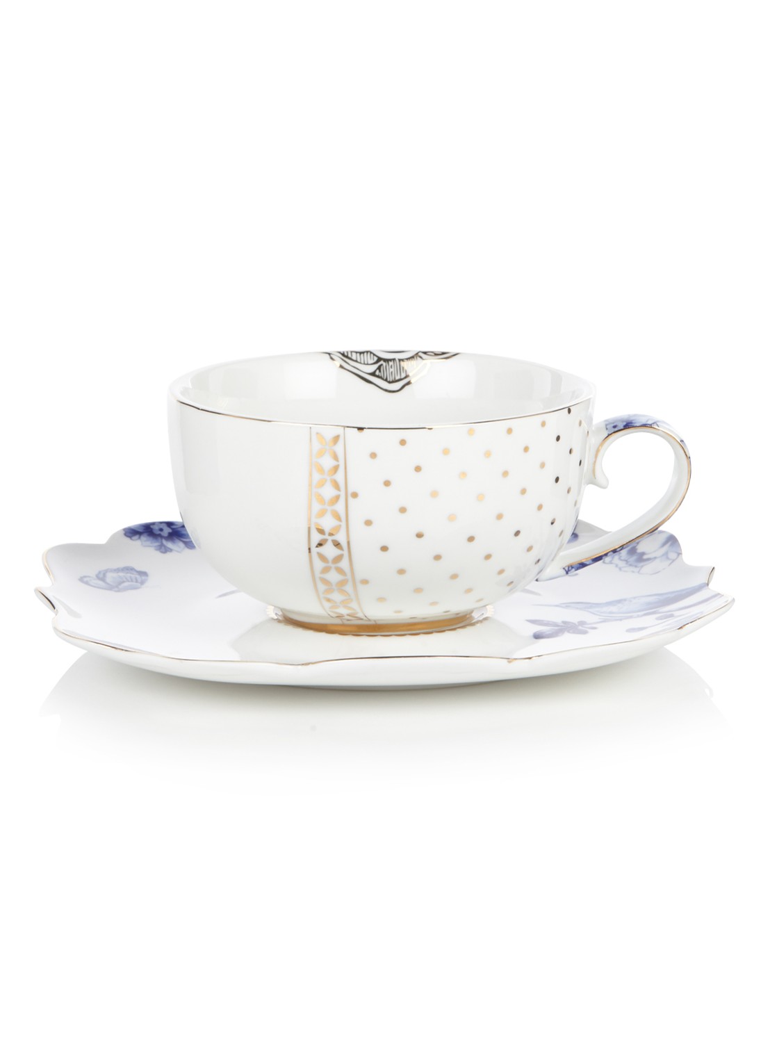 Pip Studio Royal White kopje en schotel 22,5 cl - voorkant wit