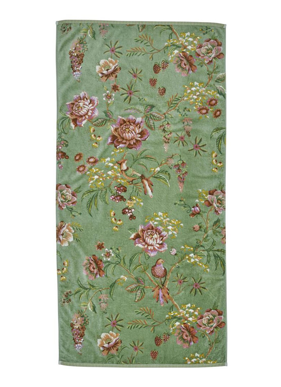 Pip Studio Secret Garden badhanddoek van terry katoen - 400 gr/m2 - 70 x 140 cm - voorkant groen