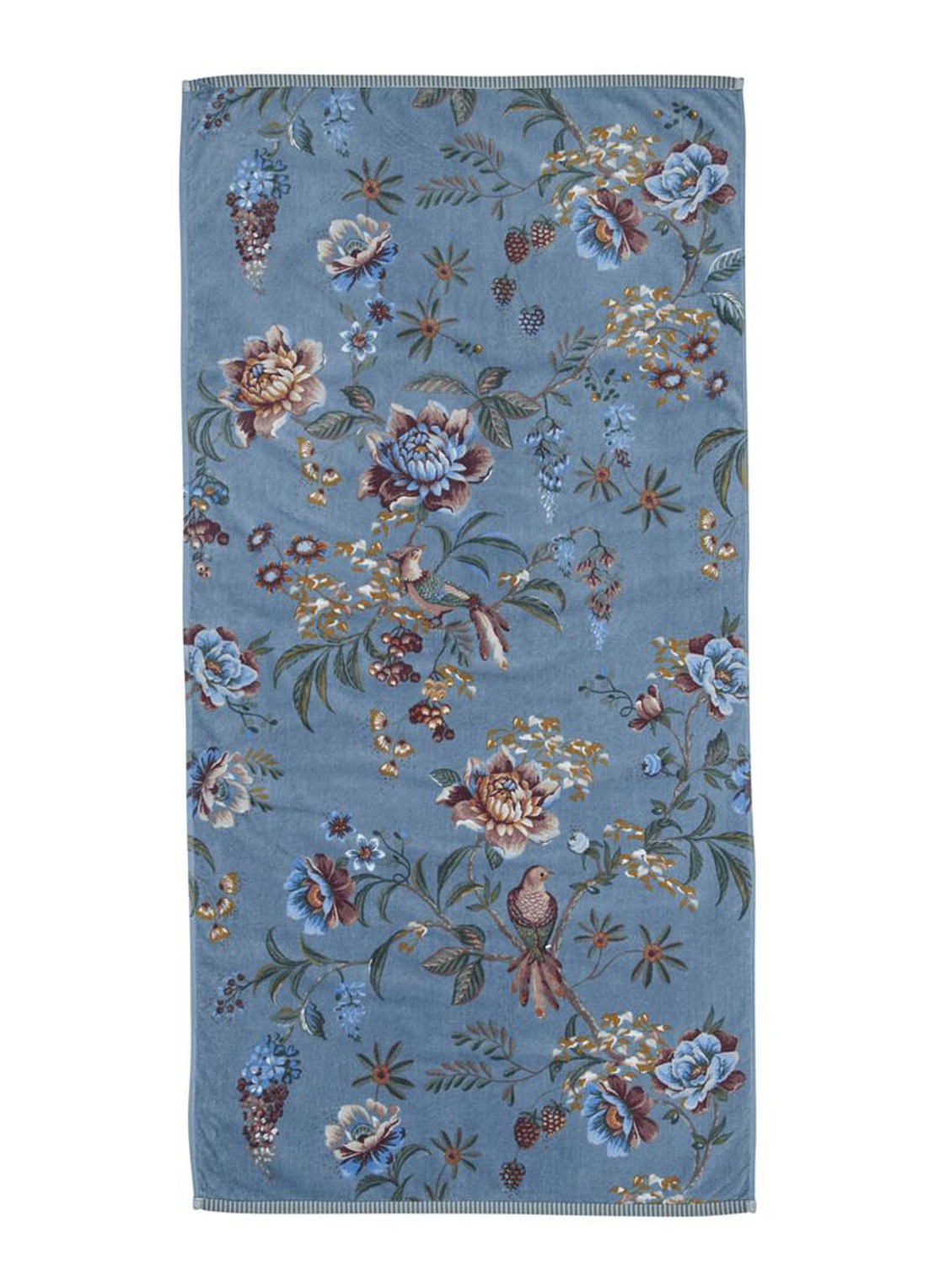 Pip Studio Secret Garden badhanddoek van terry katoen - 400 gr/m2 - 70 x 140 cm - voorkant blauw