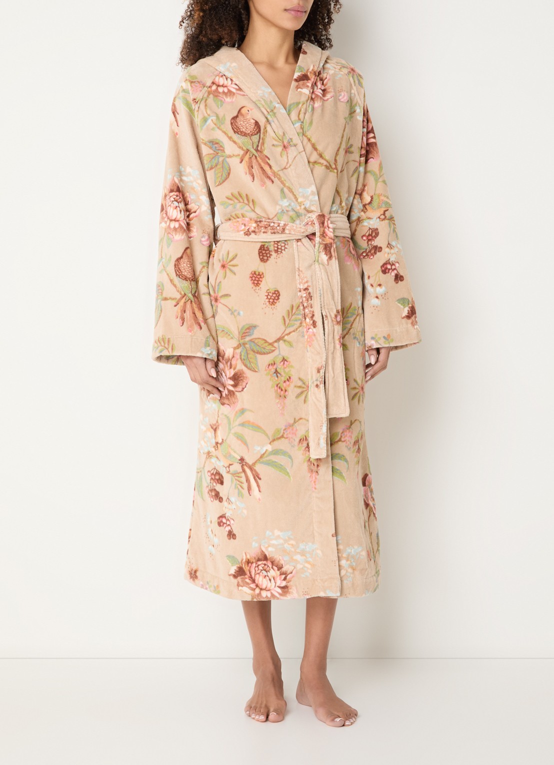 Pip Studio Secret Garden badjas met bloemenprint - unisex - detail beige
