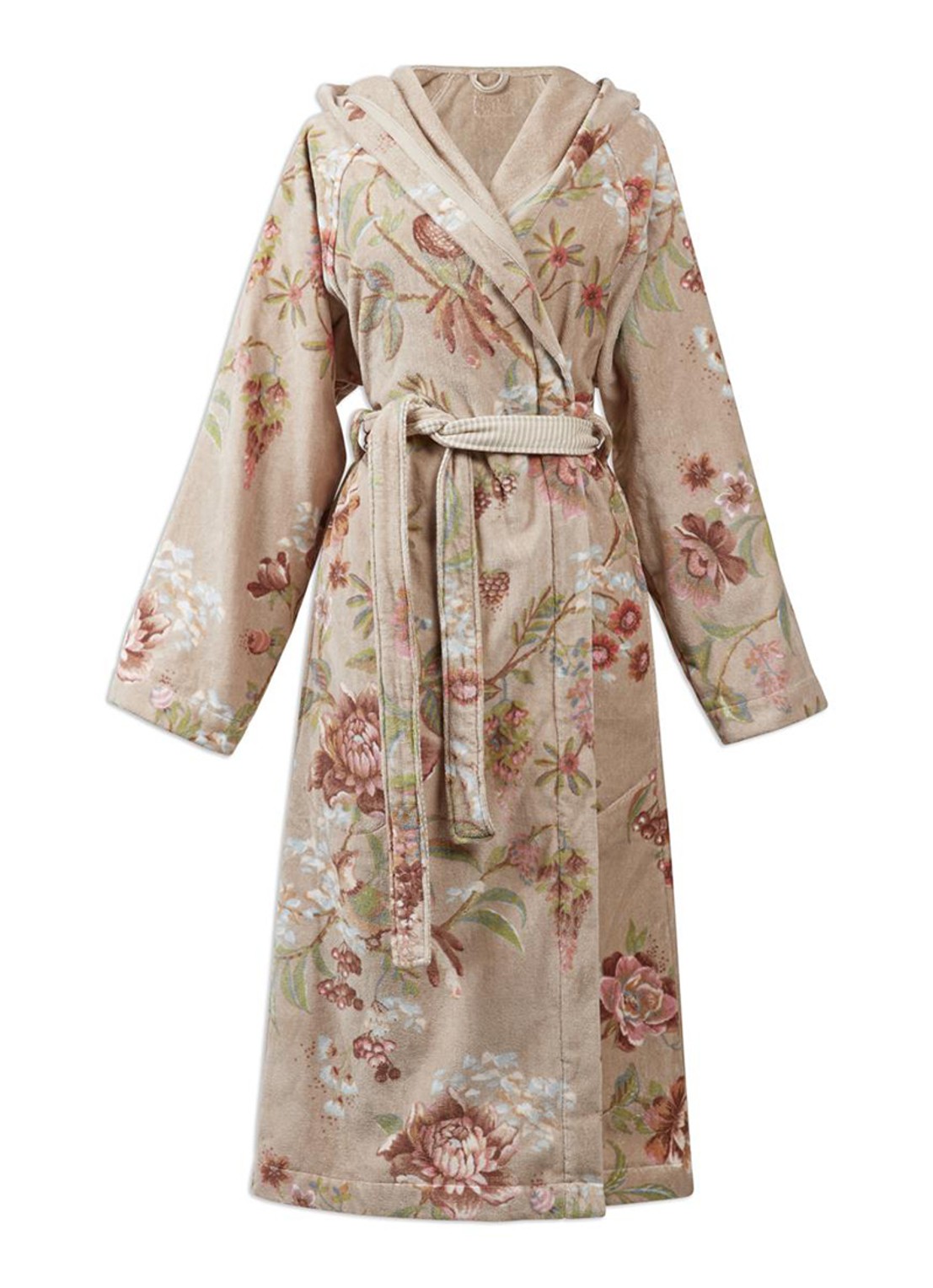 Pip Studio Secret Garden badjas met bloemenprint - voorkant khaki