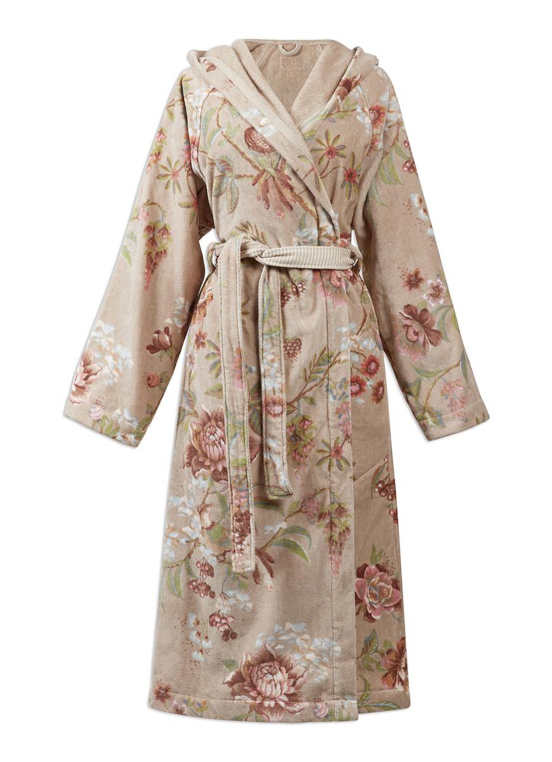 Pip Studio Secret Garden badjas met bloemenprint - voorkant beige