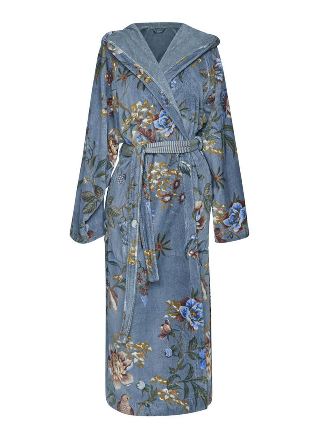 Pip Studio Secret Garden badjas van terry katoen - voorkant blauw