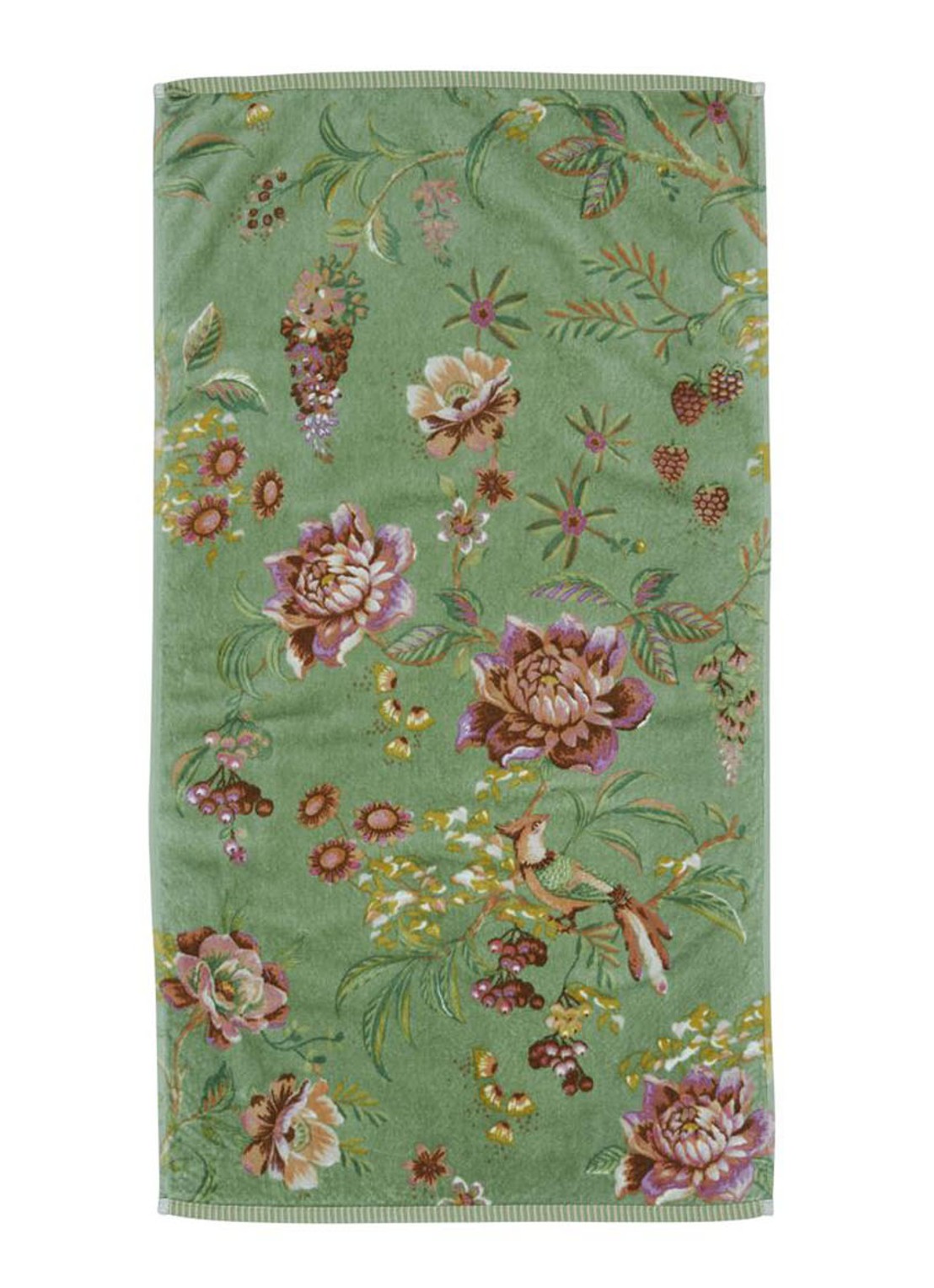 Pip Studio  Secret Garden handdoek van terry katoen - 400 gr/m2 - 55 x 100 cm - voorkant groen