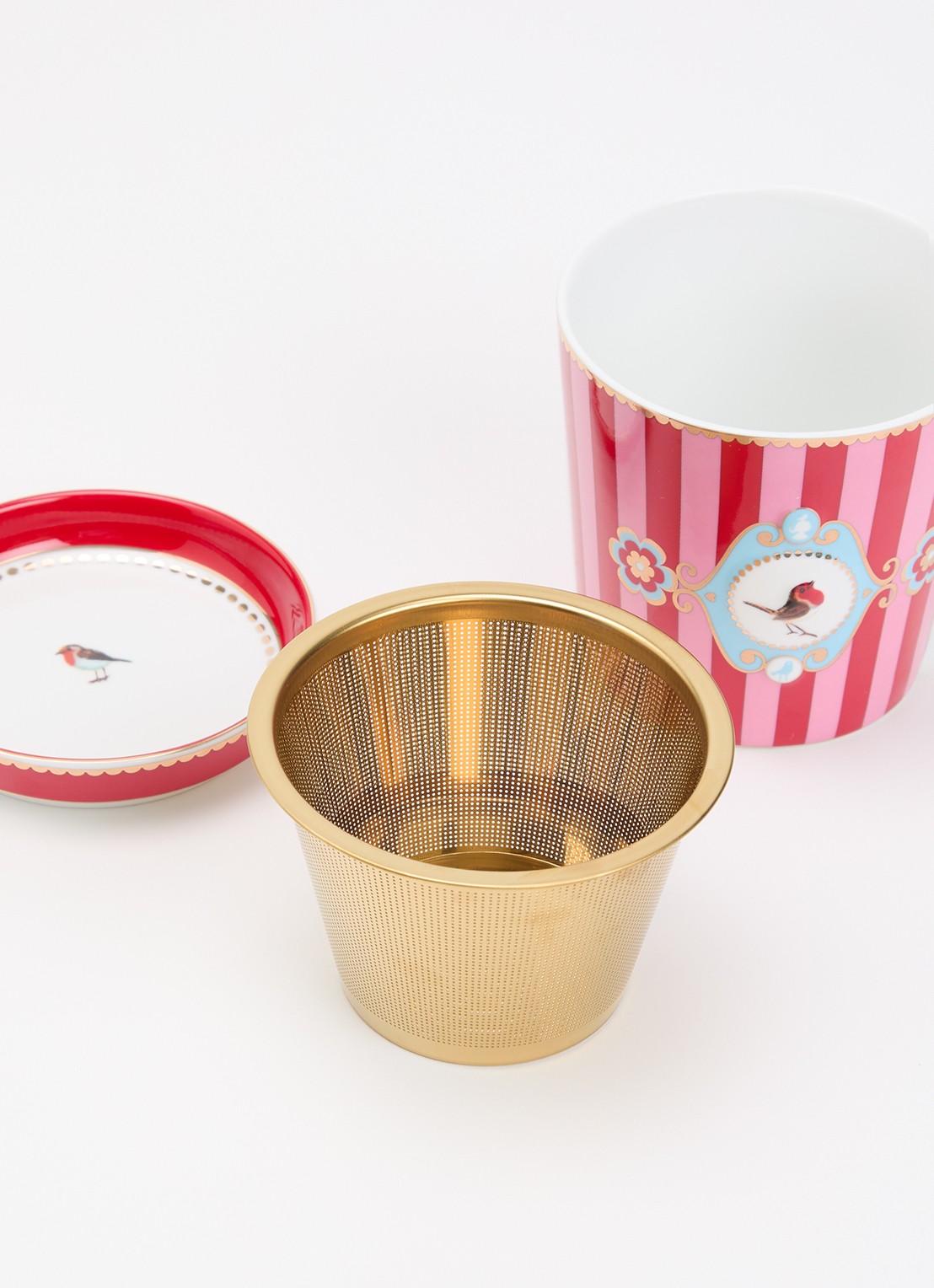 Pip Studio Tea for One Love Birds theeset 3-delig  - voorkant 2 roze