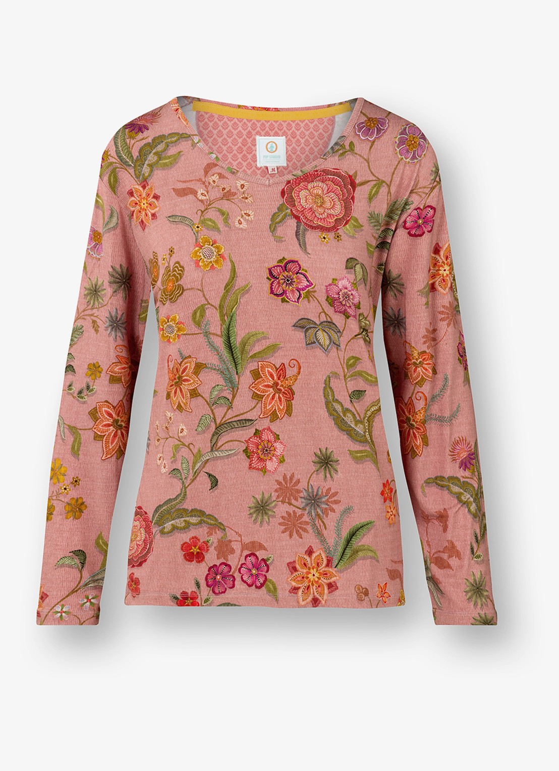 Pip Studio Trice pyjamatop met bloemenprint - voorkant 2 roze