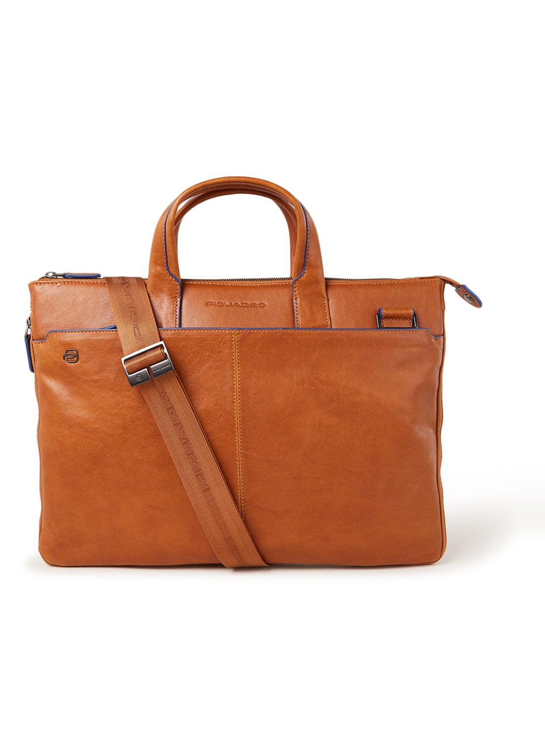 Piquadro Businesstas S van leer met 15 inch laptopvak - voorkant 3 cognac