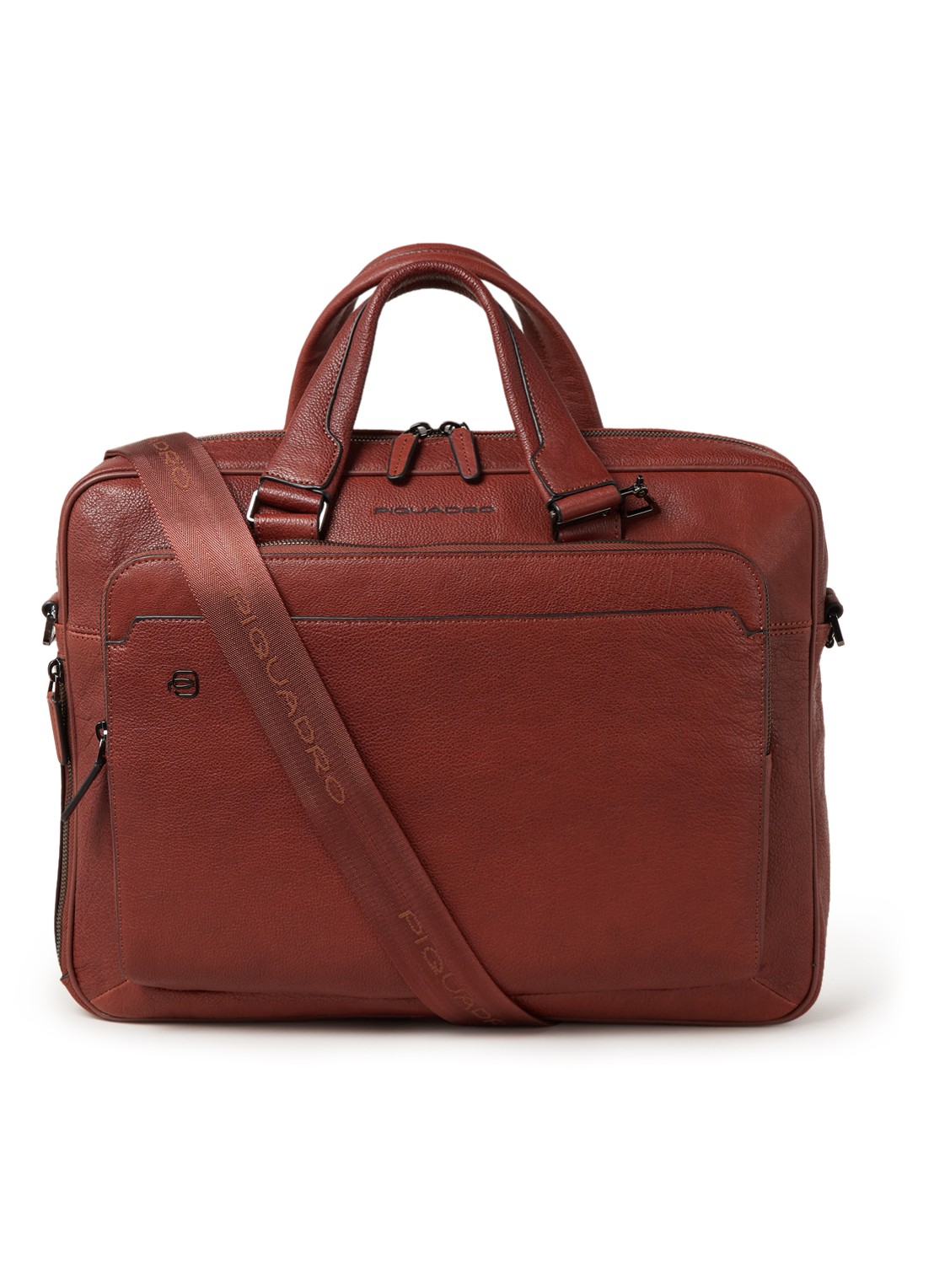 Piquadro Businesstas van leer met 15 inch laptopvak - voorkant cognac