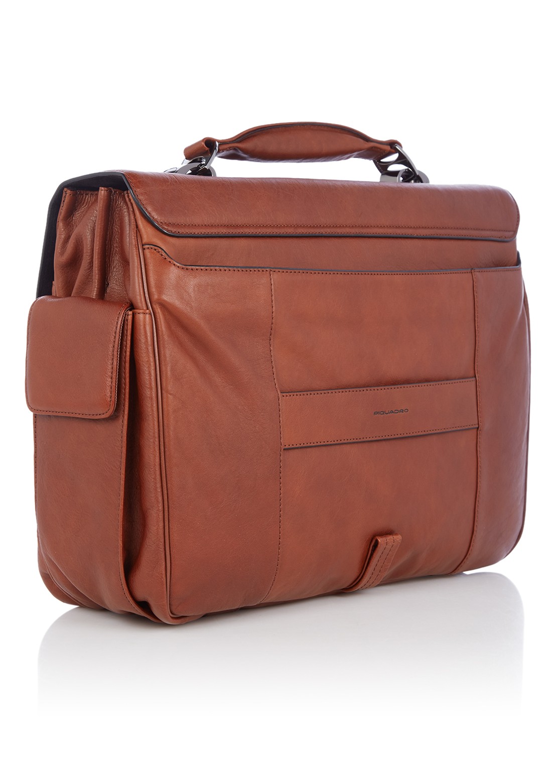 Piquadro Businesstas van leer met 15 inch laptopvak - detail cognac