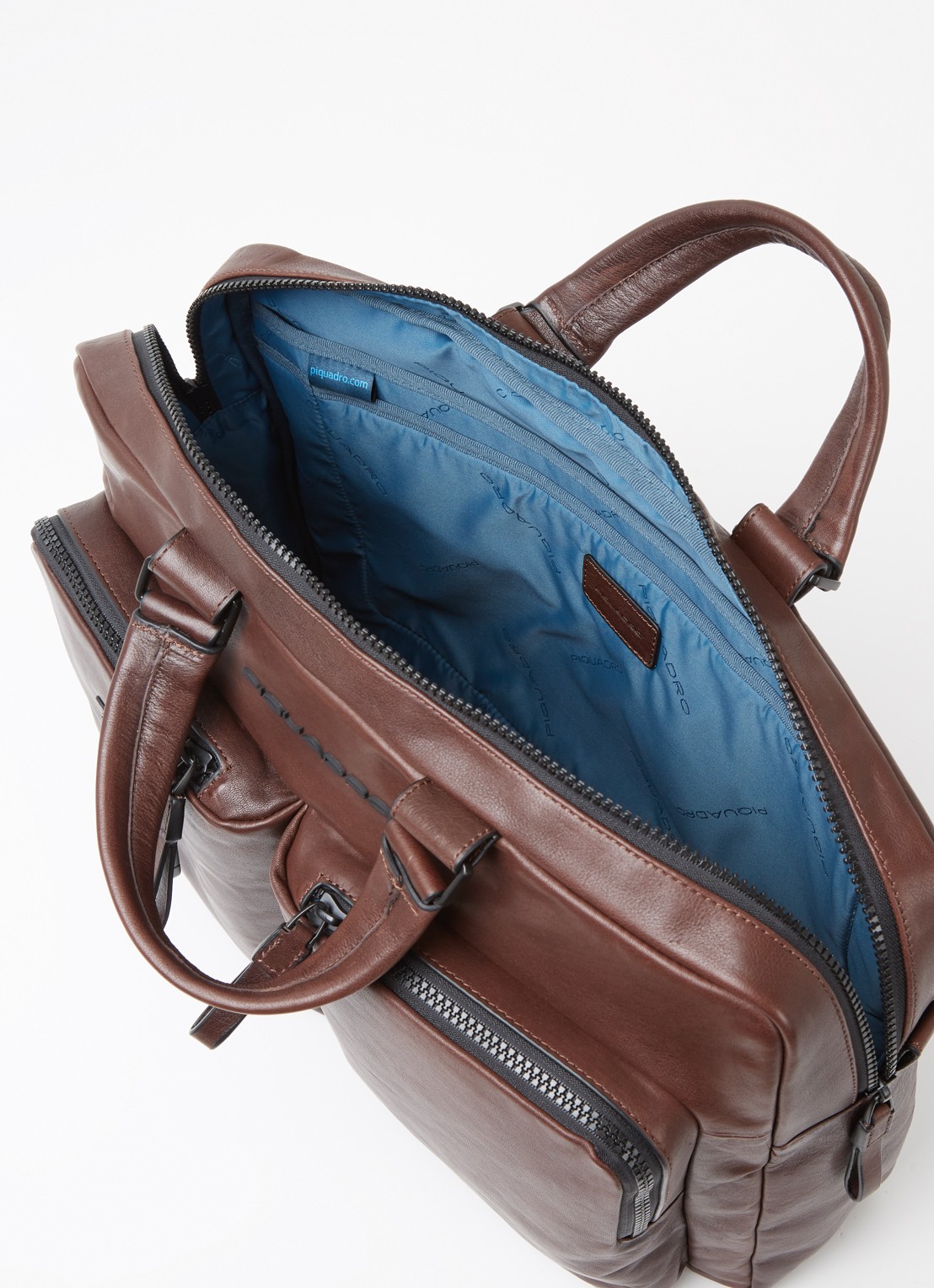 Piquadro Harper businesstas van leer met 15 inch laptopvak - detail 2 donkerbruin