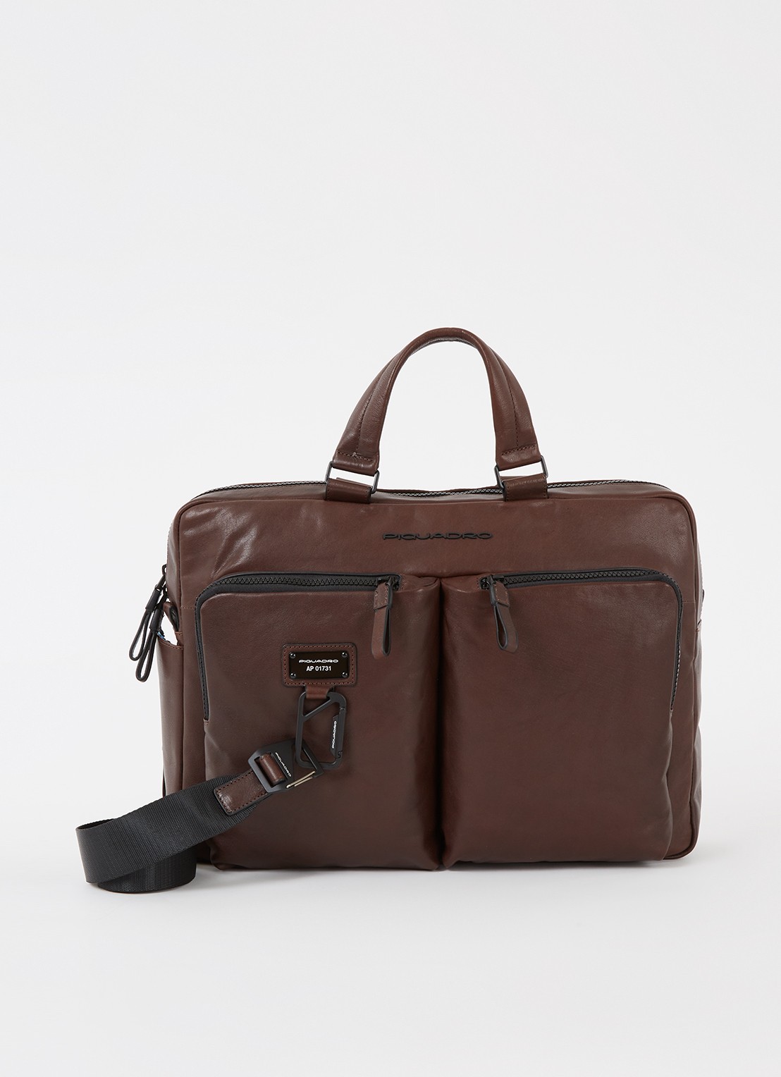 Piquadro Harper businesstas van leer met 15 inch laptopvak - voorkant 3 donkerbruin
