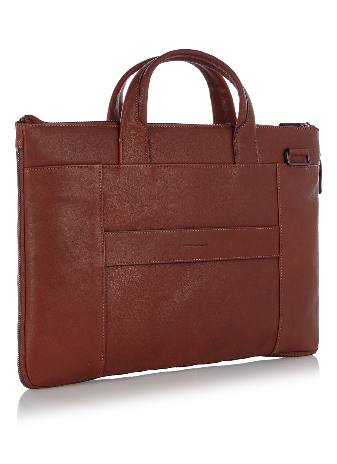 Piquadro Laptoptas met 15 inch laptopvak - detail cognac
