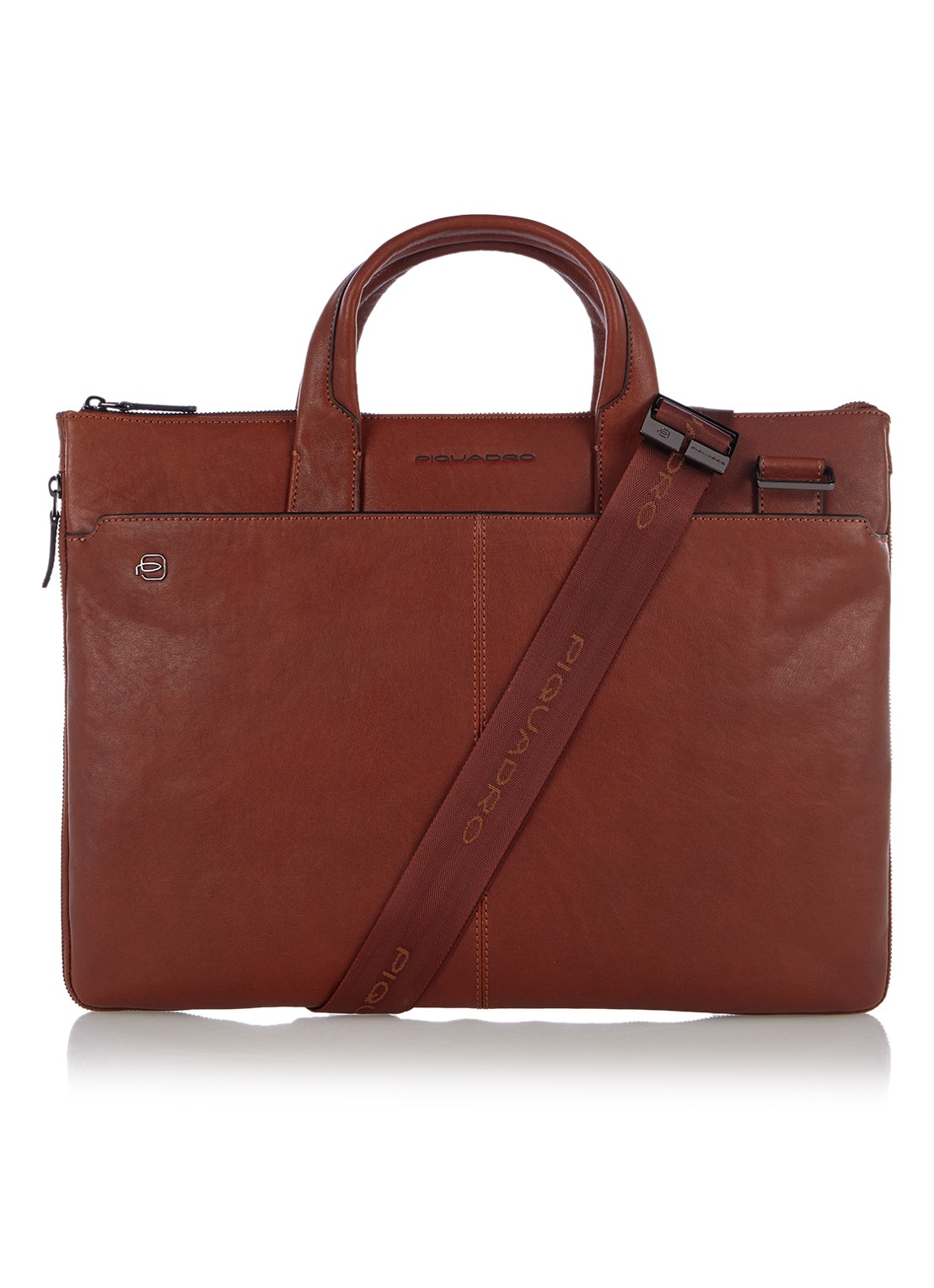Piquadro Laptoptas met 15 inch laptopvak - voorkant 3 cognac