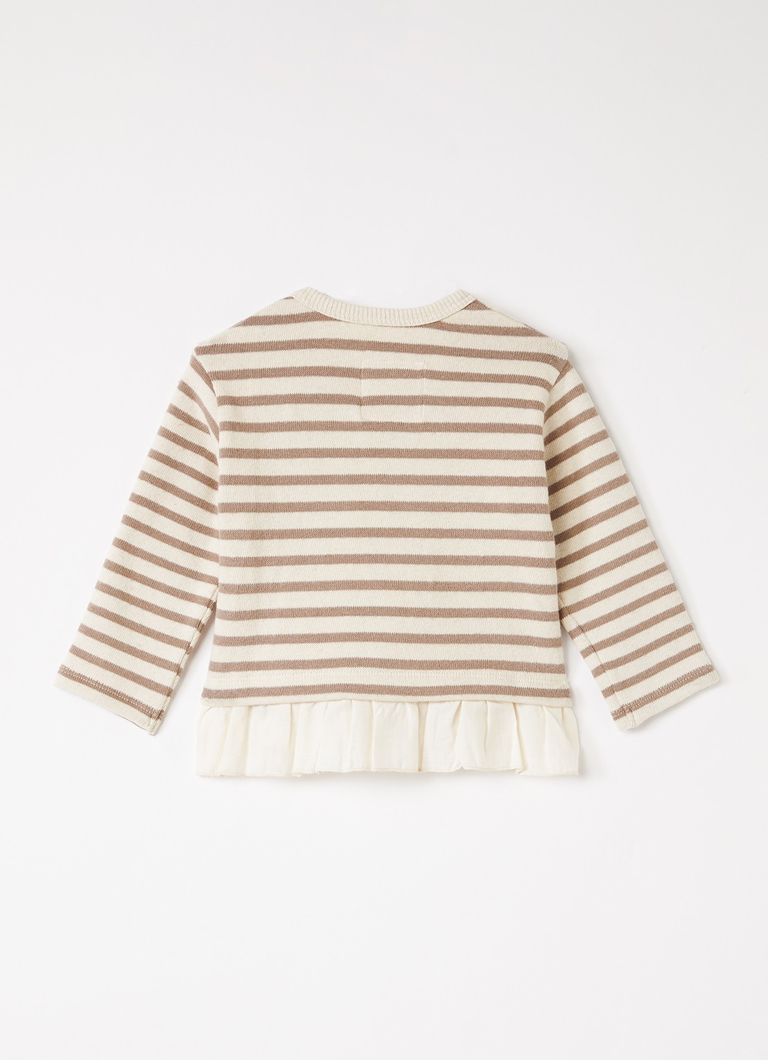 Play Up Fijngebreide trui met streepprint en volant - voorkant 3 beige