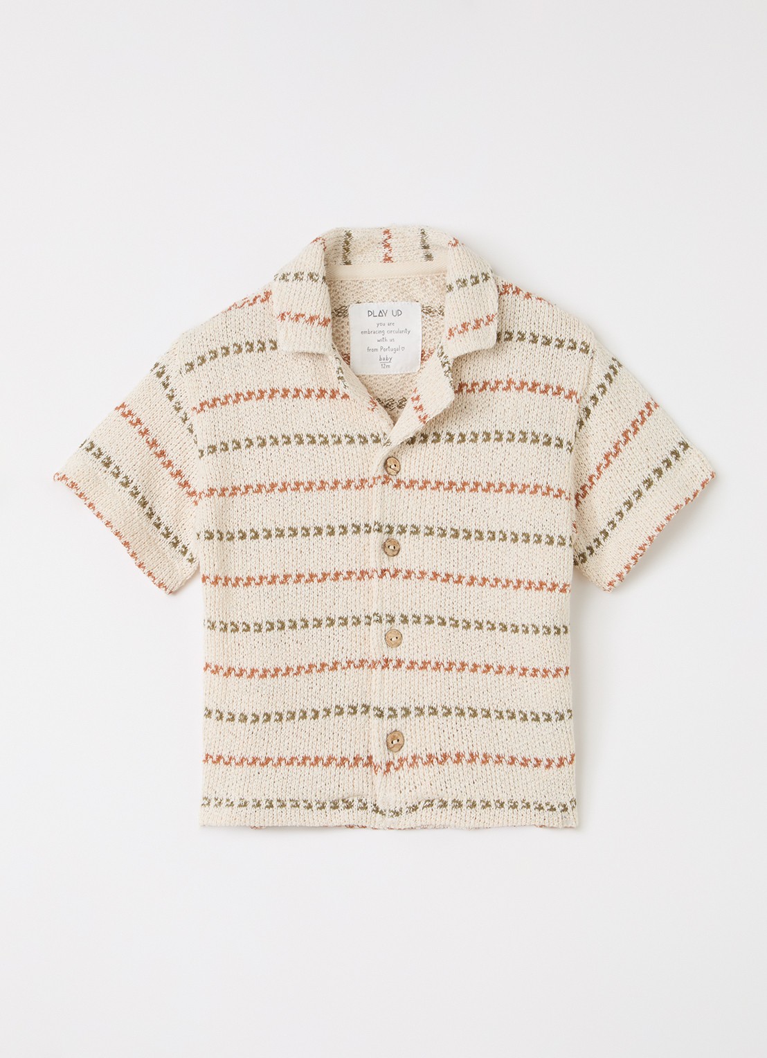 Play Up Grofgebreid overhemd met ingebreid patroon - voorkant 2 beige