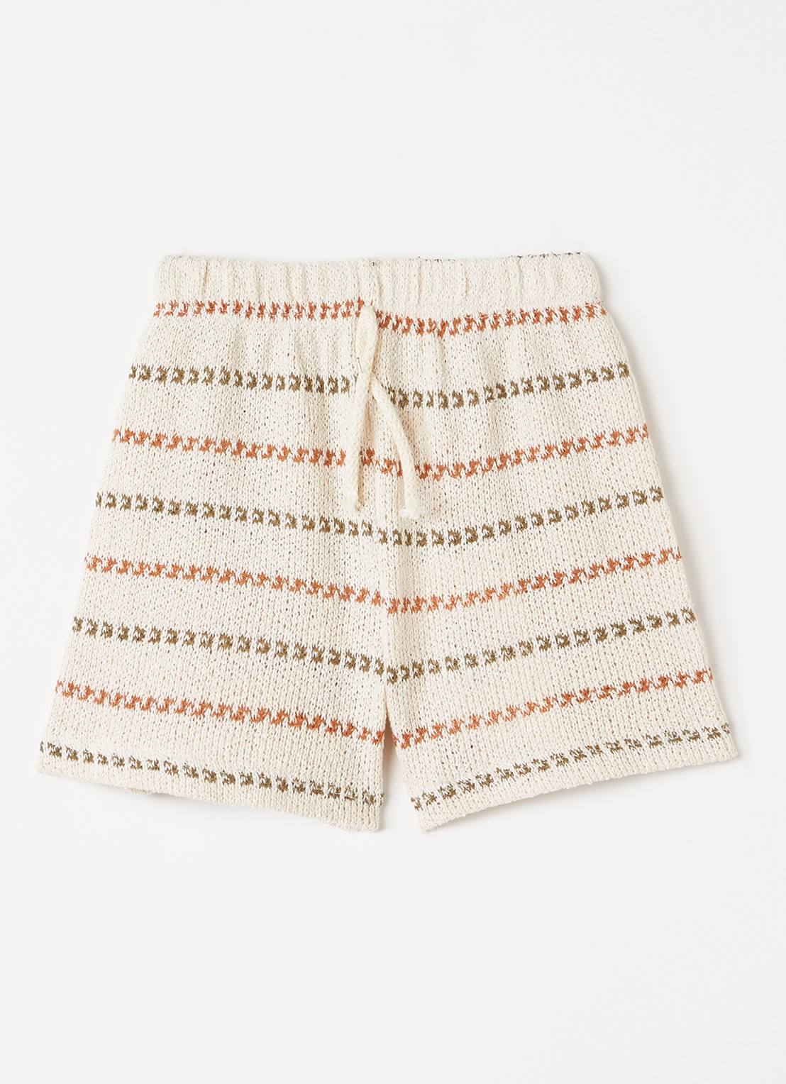 Play Up Grofgebreide straight fit korte broek met streepprint - voorkant beige