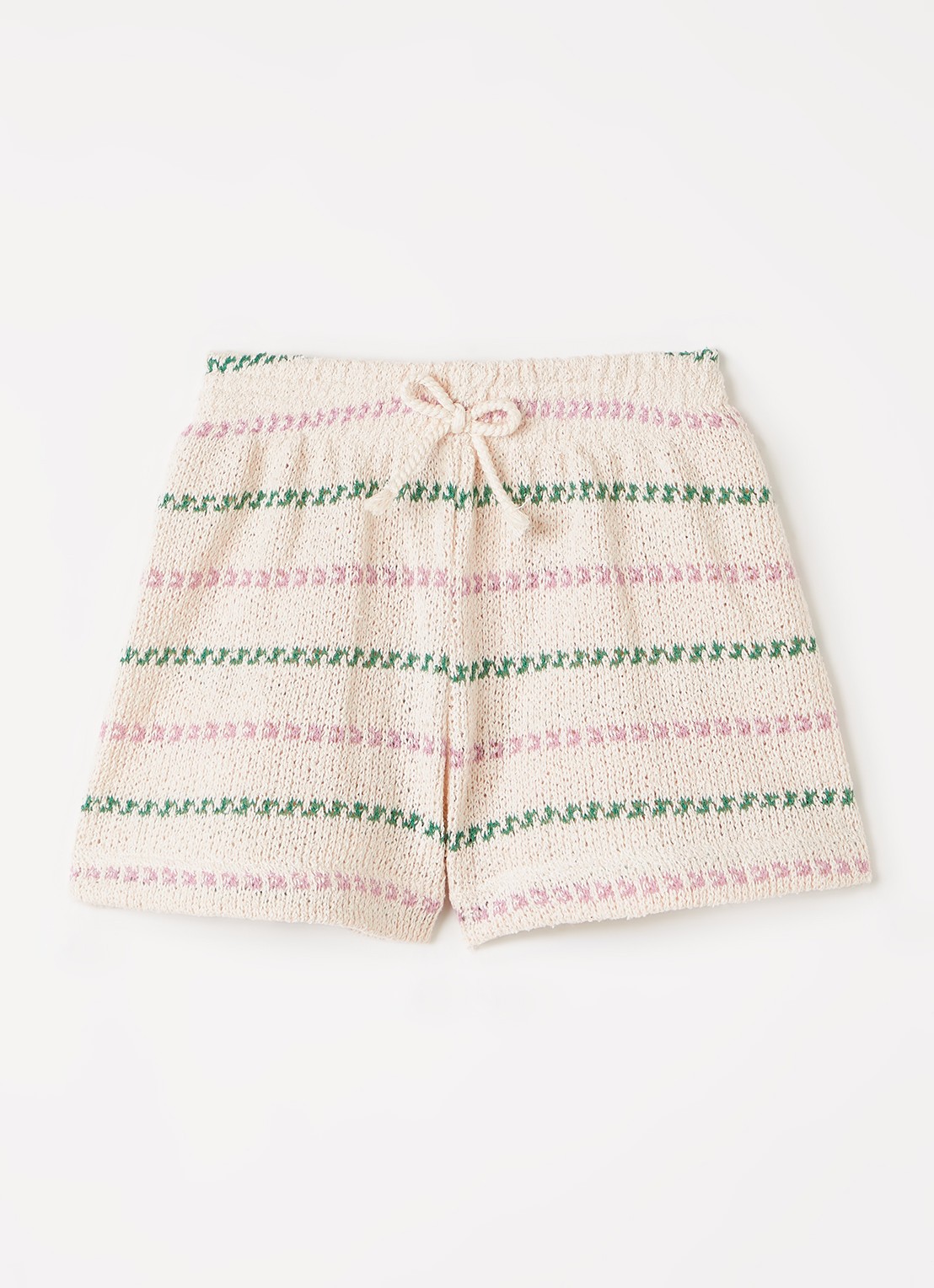 Play Up Grofgebreide straight fit korte broek met streepprint - voorkant roze