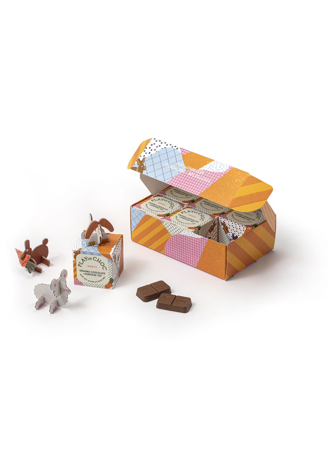 PLAYin CHOC ToyChoc Giftset Surprises Konijntjes chocolade met surprise - set van 6 - voorkant undefined