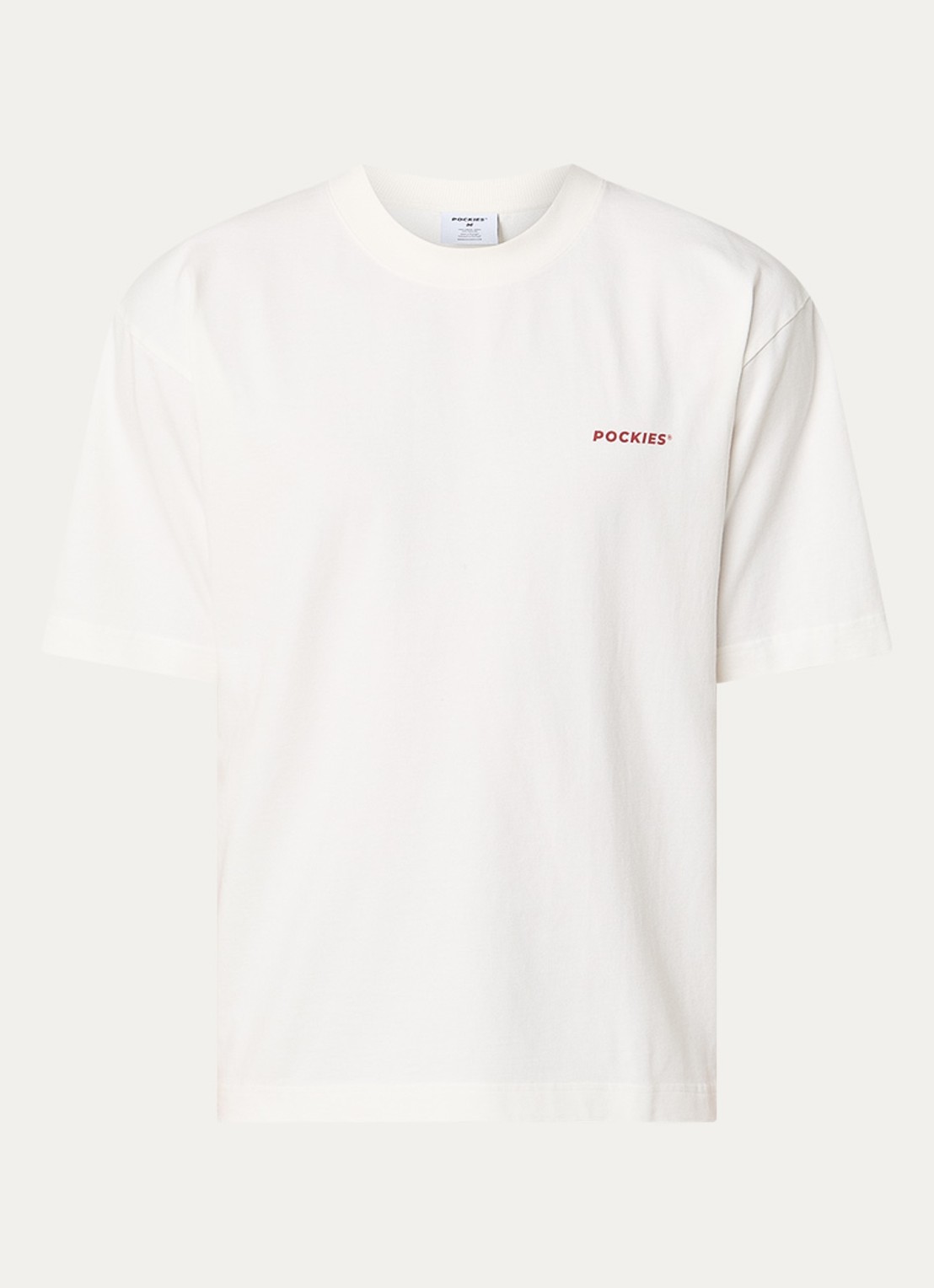 Pockies Alarm T-shirt met logo- en backprint - voorkant wit