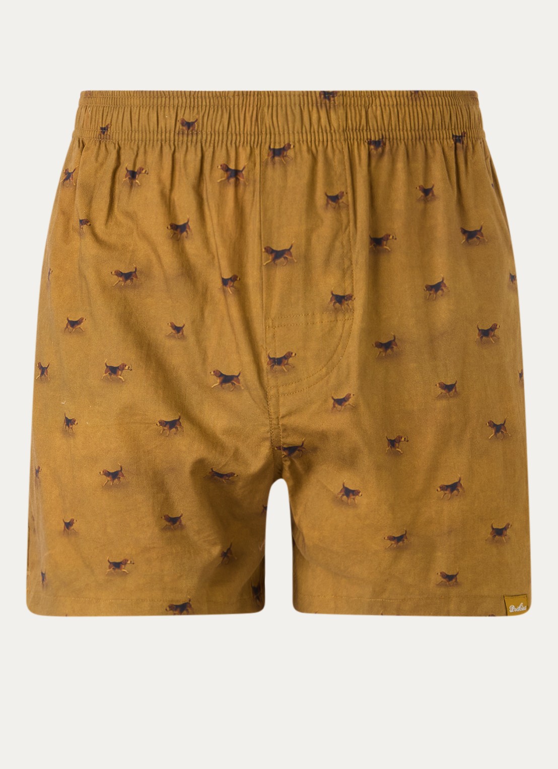 Pockies Beagle boxershort met print - voorkant mosterd