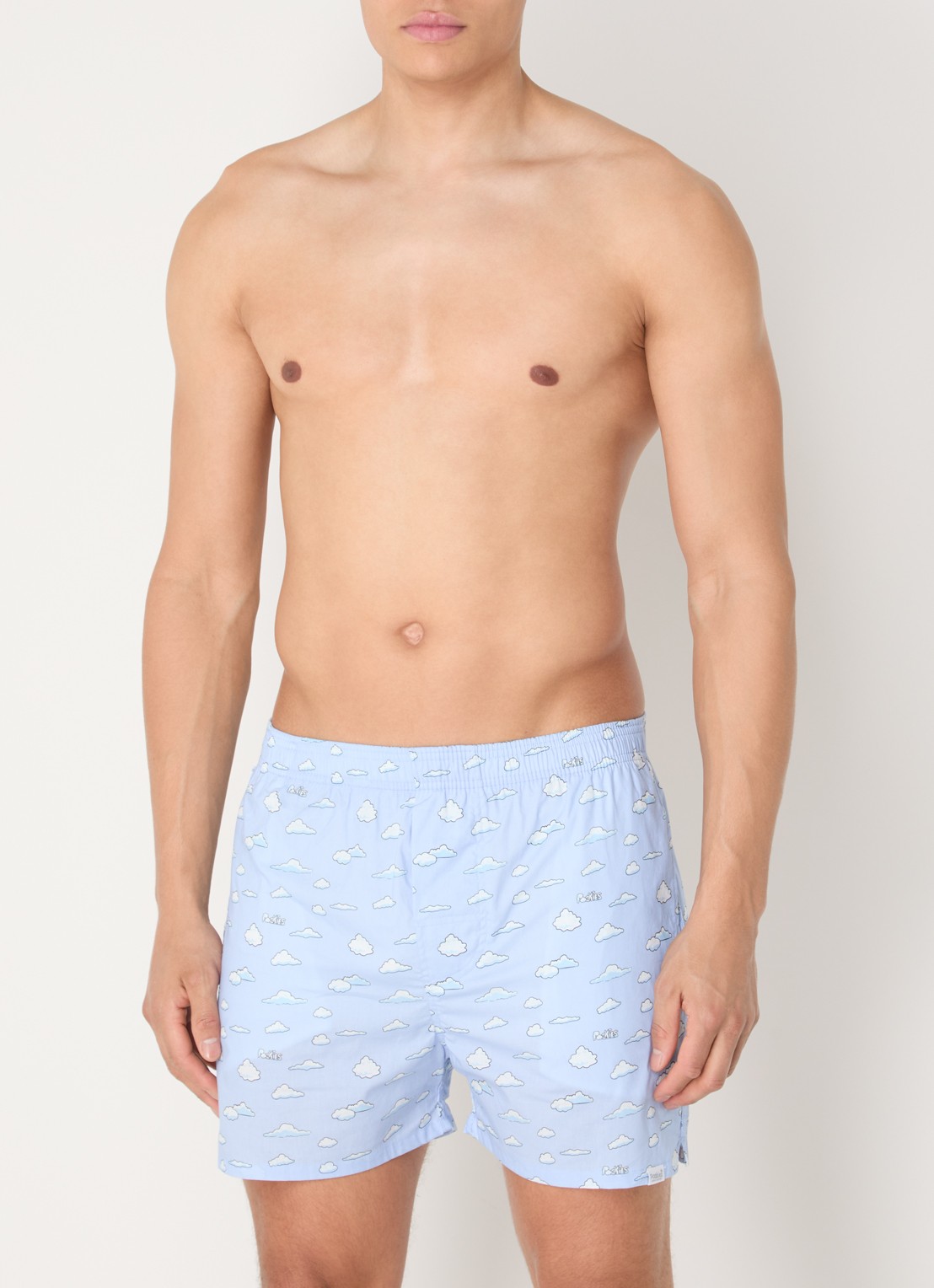 Pockies Blue Clouds boxershort met steekzakken - voorkant 2 blauw