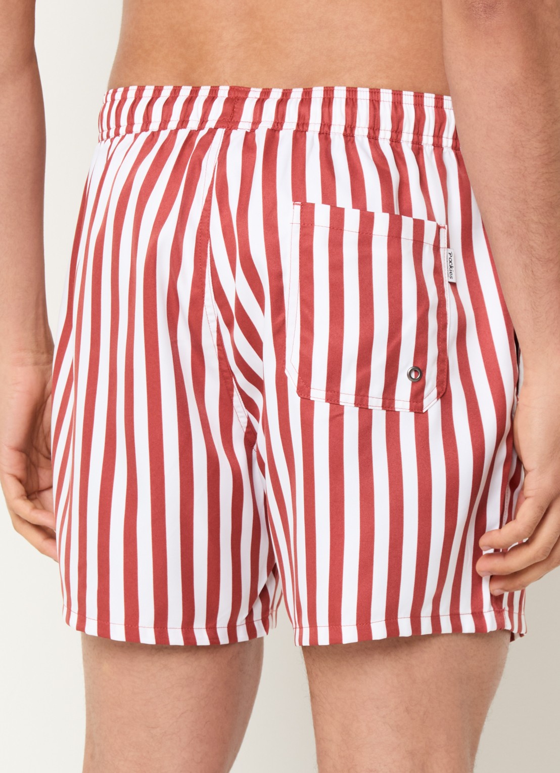 Pockies Brick zwemshorts met streepprint en ritszakken - achterkant rood